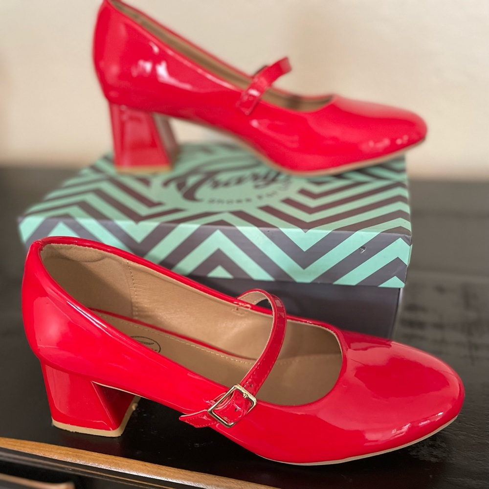 Red Mary Jane Block Heels